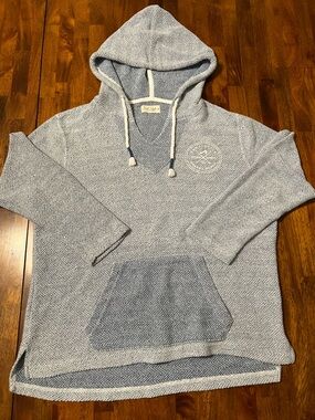 surf style Hooded Pullover | Light Blue and White Herringbone